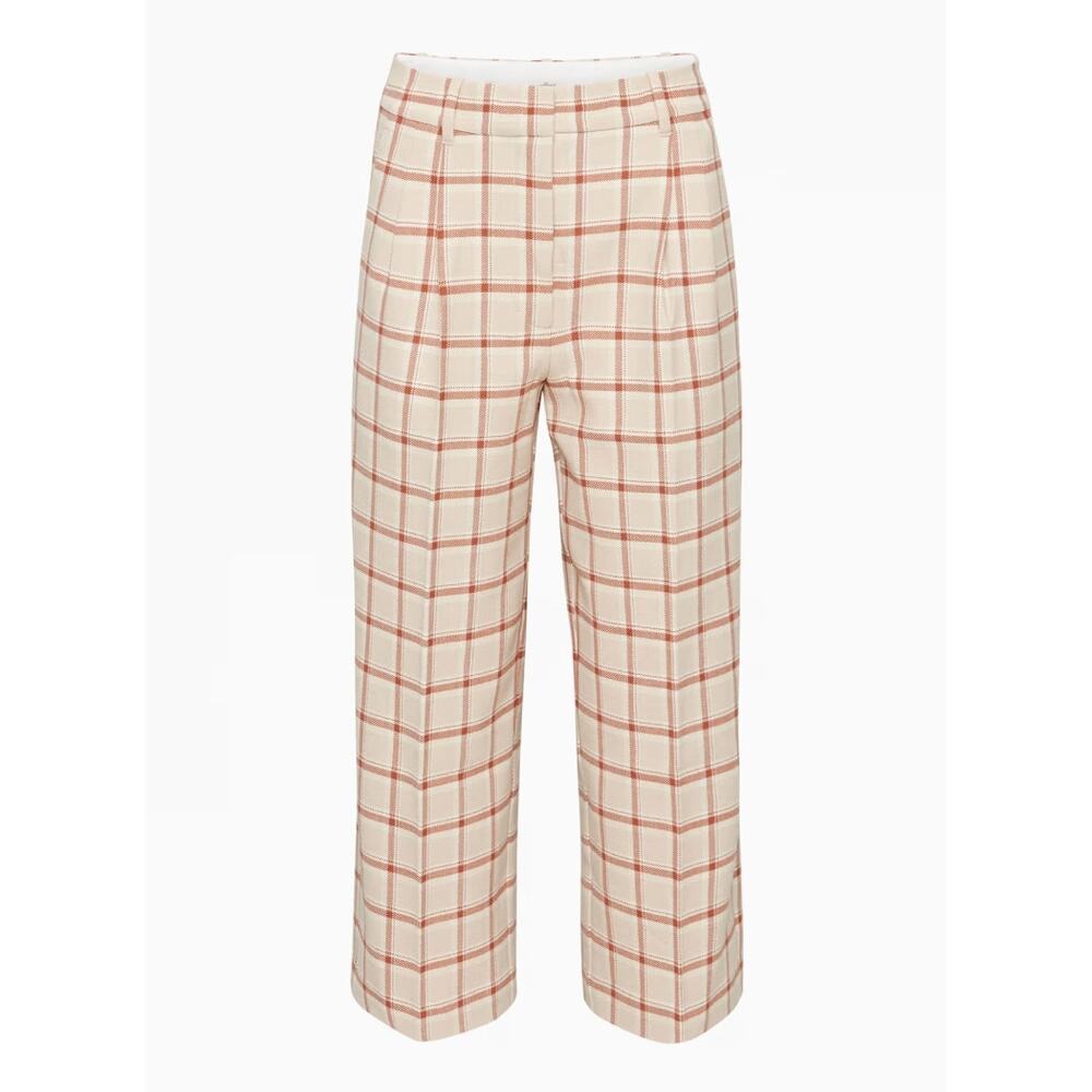 Wilfred Aritzia Effortless Cropped Pant Plaid Light Brown Cream High Rise Sz 4